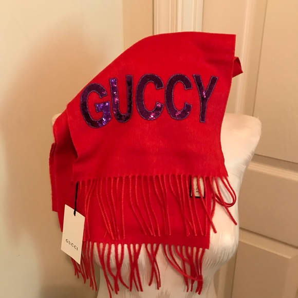 Gucci nwt scarf red/ Gucci yummy with embellished complete with tags $995 - Picture 2 of 9